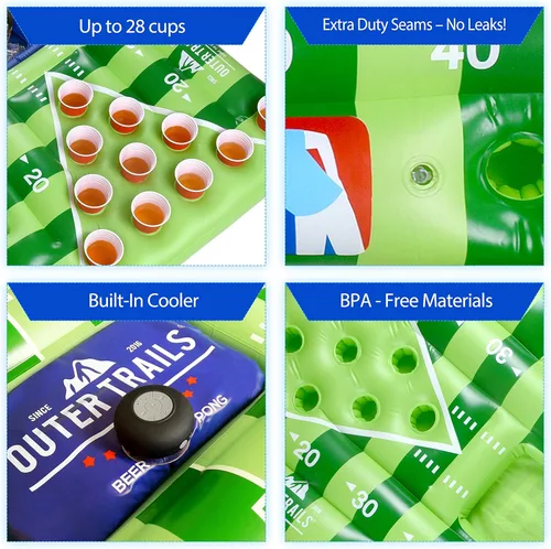 Miniatura 7 de Mesa inflable flotante de beer-pong para colocar cervezas, con altavoz WiFi, incluye 4 bolas brillantes de ping pong y cubierta extraíble
