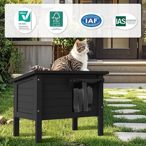 Miniatura 7 de Casa resistente a la intemperie para gatos al aire libre, refugio feral, 100% espuma aislada, madera maciza, tamaño grande para varios gatos, 24.8