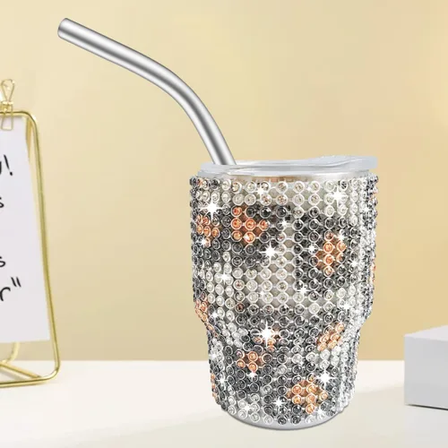 Miniatura 3 de INSTOME Vaso de chupito brillante de 3 onzas, mini tazas con tachuelas de diamantes de imitación con pajitas, brillo similar a un diamante
