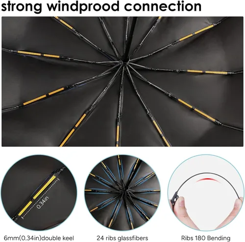 Miniatura 3 de travel inspira Reverse Umbrella Automatic OpenClose, Inverted Folding Umbrella with Reflective Stripes UPF 50+ 99% UV Protection Compact Heavy-Duty
