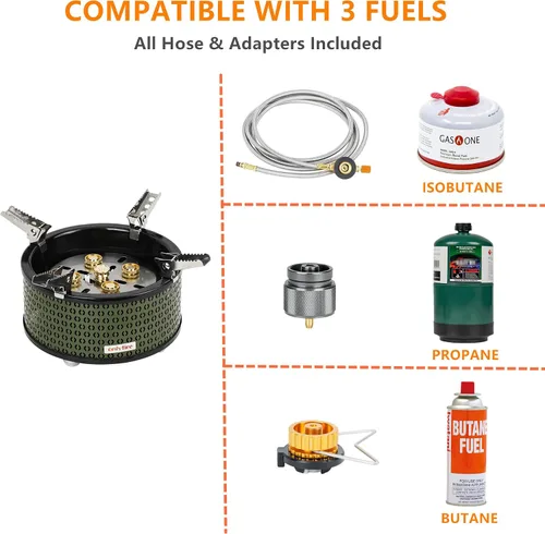 Miniatura 6 de Estufa de gas portátil para acampar con bolsa de almacenamiento y adaptadores de gas, estufa de propano de 5 quemadores para patio al aire libre