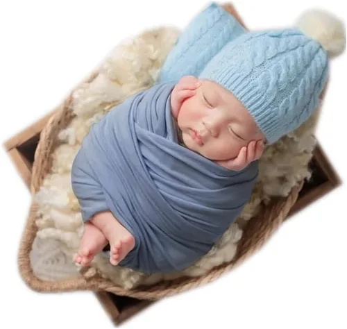 Miniatura 2 de Coberllus Accesorios de fotografía para recién nacidos, manta elástica sin arrugas para niños y niñas Azul