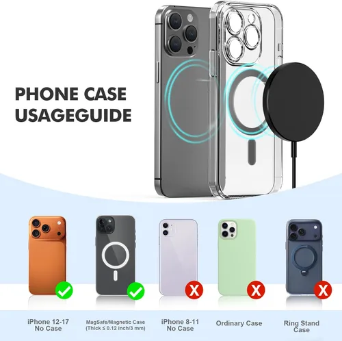 Miniatura 4 de Paquete de 2 cargadores inalámbricos magnéticos de 15 W: almohadilla de carga rápida Qi2 para iPhone Air 17 16 15 14 13 12 Pro Max, Samsung Galaxy