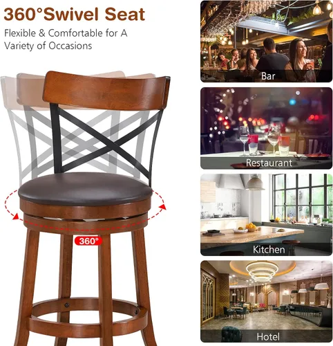 Miniatura 5 de ERGOMASTER Taburetes de bar giratorios de goma para mostrador, altura de asiento de 24 pulgadas, silla de bar capuchino X respaldo abierto