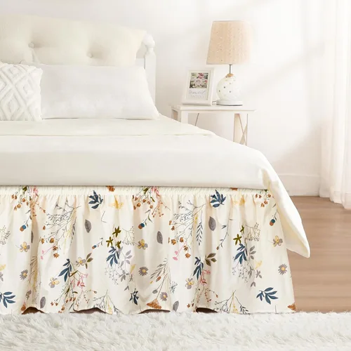 Miniatura 73 de Falda de cama RIMELA envoltura volante elástica que protege contra el polvo con color sólido, resistente a las arrugas y a la decoloración con Blanco