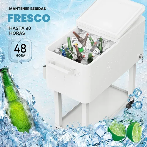 Miniatura 3 de VINGLI Baúl de hielo rodante de 80 cuartos de galón, carrito portátil para fiestas en el patio, bar, con estante, piscina de bebidas con abridor