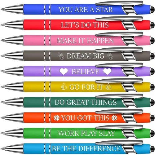 Miniatura 7 de Jxueych 10 bolígrafos motivacionales con citas sarcásticas, regalos de oficina, 2 en 1, elegante lápiz capacitivo de metal para pantallas táctiles