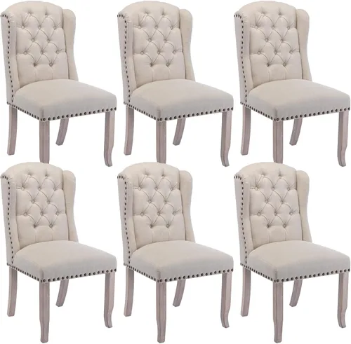 Miniatura 15 de Ya-Home Juego de 2 sillas de comedor copetudas, sillas de comedor tapizadas de lino, sillas de comedor modernas de mediados de siglo con adornos