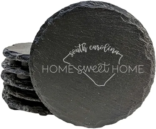Miniatura 47 de Rustic Slate Coasters Set of 6, Round 4" with South Carolina 'Home Sweet Home' Design, for Holidays, Birthdays, Housewarming, She-Shed, Man Cave