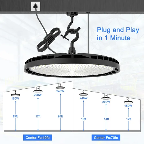 Miniatura 5 de 150W UFO LED alta luz de la bahía 22500LM ETL listado alta bahía LED tienda luces 5000K 0-10V regulable para almacén garaje AC100-277V