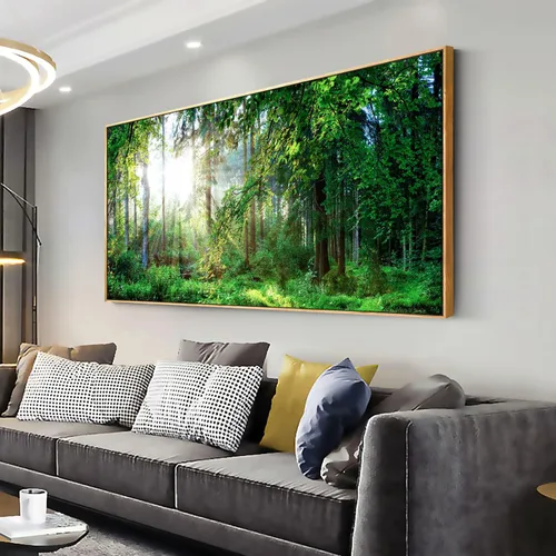 Miniatura 19 de Lienzo decorativo para pared de sala de estar, paisaje de bosque verde, sol sobre bosque, fotografía impresa en lienzo para decoración de pared