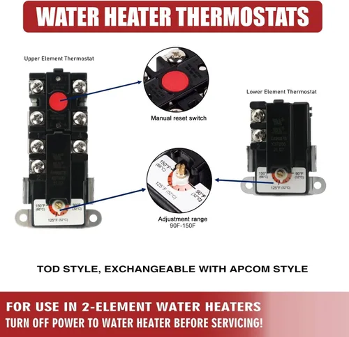 Miniatura 5 de EWH-05 Kit de ajuste del calentador de agua eléctrico, incluye dos elementos de calefacción de 4500 W/240 V, termostato superior, termostato