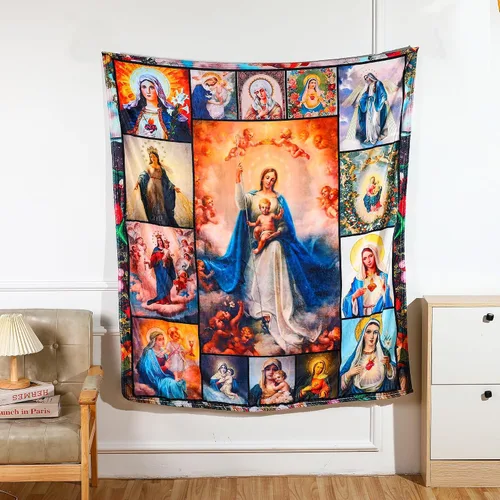 Miniatura 3 de Manta de microfibra Virgen María, manta de microfibra con diseño de Nuestra Señora de Guadalupe, cálida y acogedora manta cristiana de oración