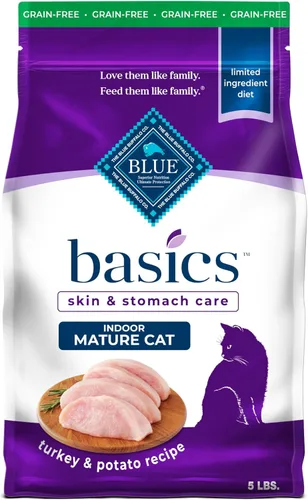 Miniatura 12 de Blue Buffalo Basics - Alimento seco para gatos sin granos, cuidado de la piel y el estómago, dieta de ingredientes limitados para gatos maduros
