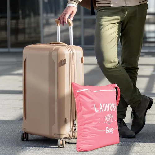 Miniatura 4 de Bolsa grande de lavandería de viaje de 2 piezas, impermeable, húmedo, seco, lavable para ropa sucia, traje de baño, entrenamiento, gimnasio, Rosa