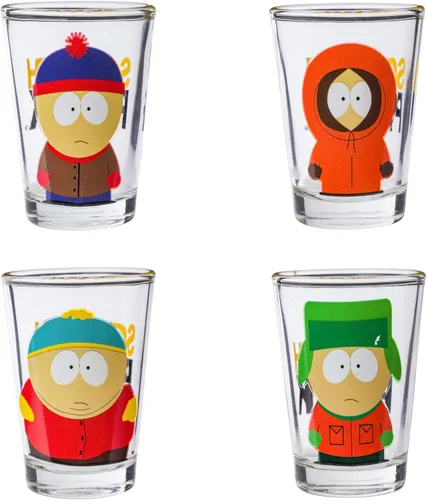 Silver Buffalo South Park con Stan, Kenny, Cartman y Kyle - Paquete de 4 mini vasos de 1,5 onzas Personajes principales de South Park