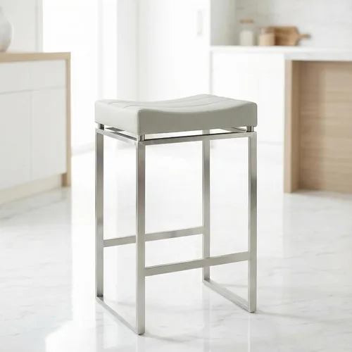 Miniatura 8 de Cortesi Home Taburete Isis de acero inoxidable cepillado, color gris claro