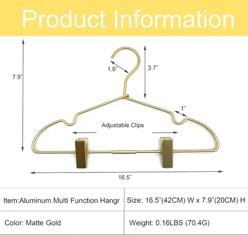 Miniatura 2 de Perchas de metal dorado mate de 16.5 pulgadas de alta calidad, perchas resistentes para faldas, estante de metal para pantalones antideslizantes