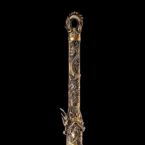 Miniatura 7 de Hoja de acero al carbono recta hecha a mano con patrón fresco chino Tang Dao Dragon Sword Dorado