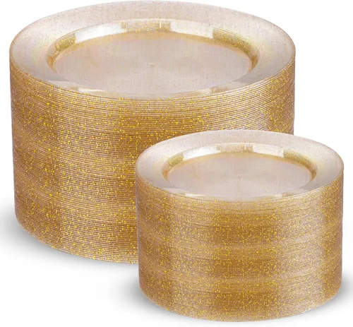 Miniatura 13 de I00000 200 Piezas de Platos de Plástico Transparente Marrón - Elegantes Platos de Fiesta Desechables de Plástico Incluyen 100 Platos de Cena 10
