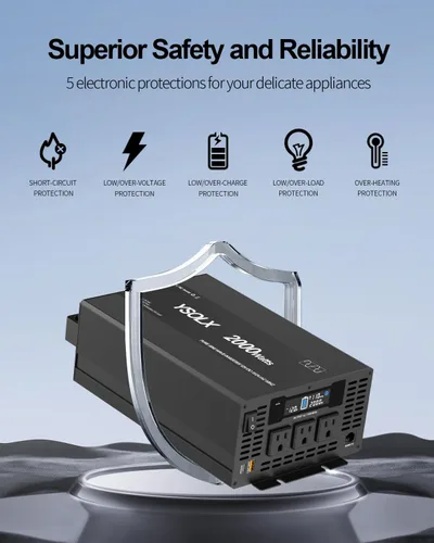 Miniatura 6 de YSOLX Inversor de corriente de onda sinusoidal pura de 2000 W, convertidor de corriente de 12 V a 110 V/120 V CA para el hogar, RV, camión, puerto