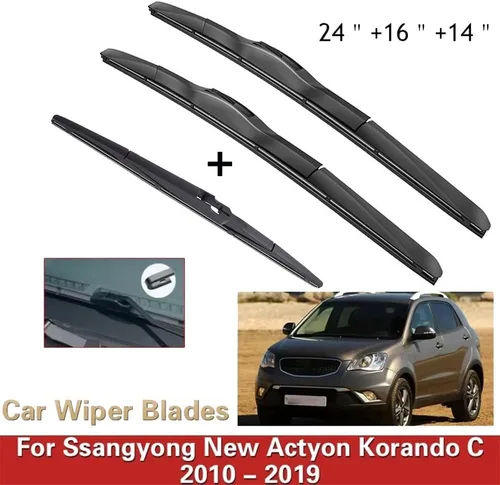 Miniatura 3 de Juego de limpiaparabrisas delantero y trasero compatible con SsangYong New Actyon Korando C 10-19 parabrisas ventana de 24 pulgadas, 16 pulgadas, 14