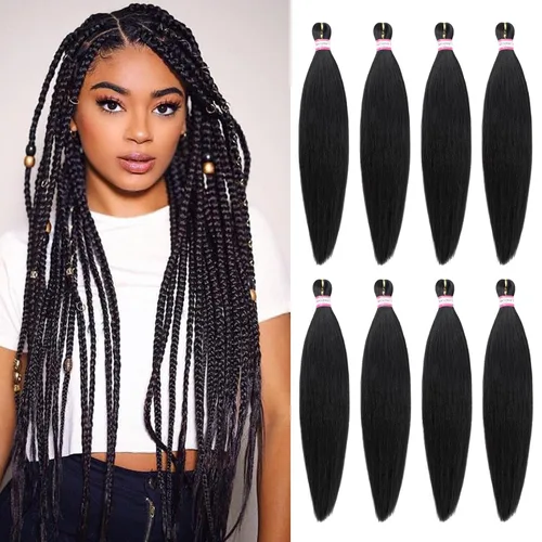 Miniatura 45 de Extensiones de cabello para trenzar preestiradas, color negro, 12 pulgadas, 8 paquetes de cabello natural para trenzar, fácil trenza, ajuste de agua