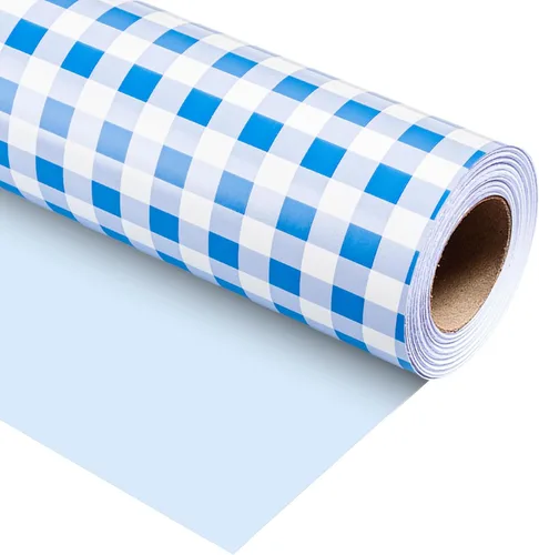 Burymento Papel de regalo de tablero de ajedrez azul, papel de regalo para cumpleaños, baby shower, San Valentín, día de la madre, graduación, boda,
