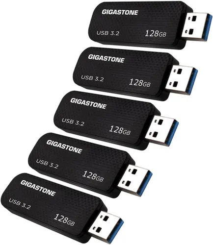 GIGASTONE Unidad flash Z30 de 128 GB (paquete de 5) USB 3.2 Gen 1, 100 MB/s ultrarrápida, bucle de llavero, estilo de fibra de carbono, diseño