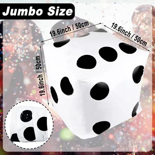 Miniatura 2 de CCINEE Dados inflables gigantes de 20 pulgadas, dados inflables gigantes blancos y negros para juego de mesa al aire libre y decoración de fiesta
