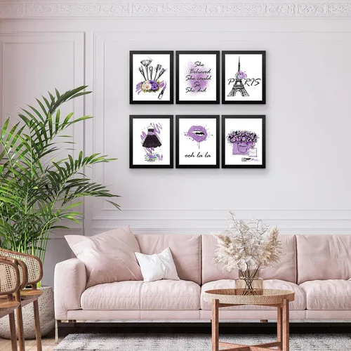 Miniatura 2 de HoozGee Juego de 6 pósteres enmarcados de maquillaje de moda, decoración de pared con marco de París, impresiones artísticas de pared