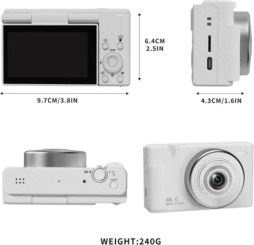 Miniatura 8 de Cámara digital 2K con filtro múltiple de 48 MP con zoom 16X antivibración, pantalla LCD de 3 pulgadas, cámara compacta para vlogging con tarjeta SD
