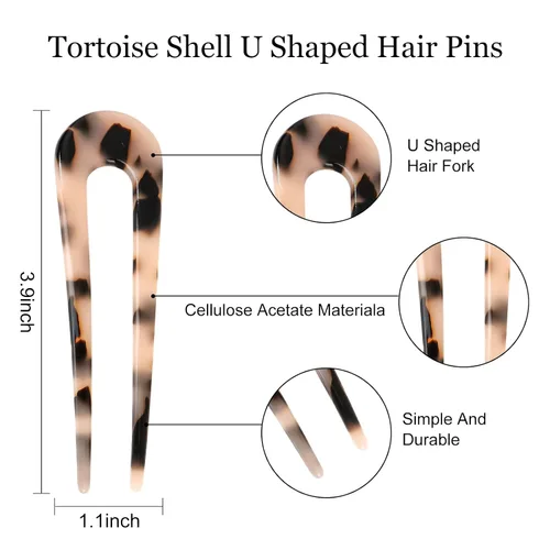 Miniatura 2 de CURASA Horquillas de pelo francesas de tortuga en forma de U, 2 piezas de acetato de celulosa para moños, accesorios de peinado duraderos