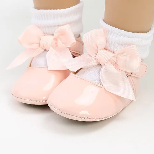 Miniatura 4 de QWZban Zapatos planos Mary Jane con Bownot antideslizante suela suave de piel sintética para recién nacidos, bebés, primeros caminantes