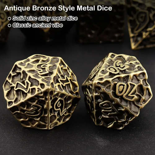 Miniatura 7 de Haxtec - Juego de dados de metal DND, dados poliédricos D&D compatibles con Dungeons and Dragons, regalo TTRPG, dados de metal bronce antiguo
