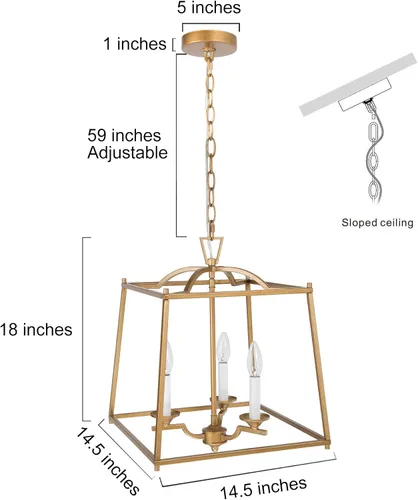 Miniatura 7 de KSANA Candelabro de farol dorado, iluminación colgante dorada para isla de cocina con acabado dorado antiguo, lámpara colgante de vestíbulo
