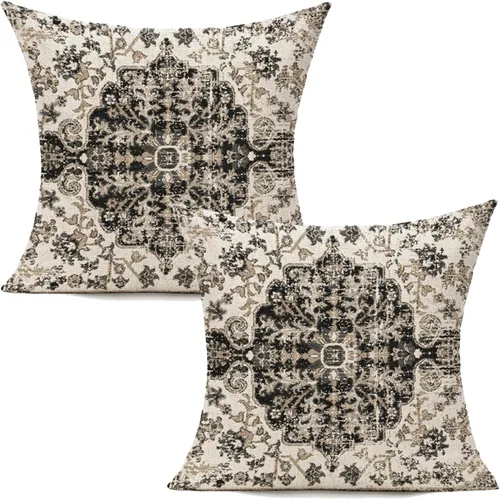 VAKADO Juego de 2 fundas de almohada de 22 x 22 pulgadas para exteriores, estilo bohemio, negro, decorativo, primavera, granja, bohemio, gris,