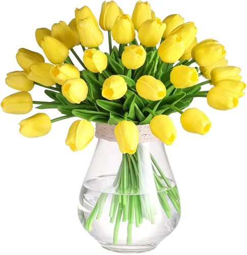 Miniatura 10 de 30 tulipanes artificiales de poliuretano, tulipanes falsos de tacto real rosa para el día de San Valentín, primavera, Pascua, hogar, cocina