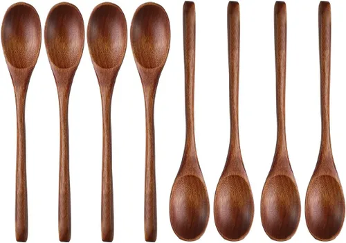 Cuchara de madera de mango largo para mezclar café, té, mermelada y sal de baño en la cocina, cuchara de mesa respetuosa con el medio ambiente, 8.6