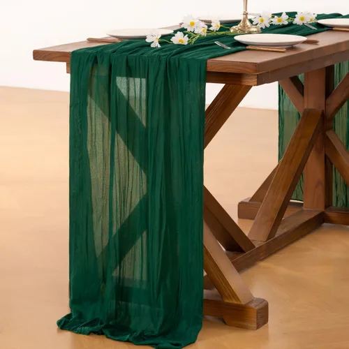 Miniatura 5 de Socomi Camino de mesa verde esmeralda para Primavera, Pascua, camino de mesa de gasa 170 pulgadas, gasa de 14 pies, gasa rústica bohemia