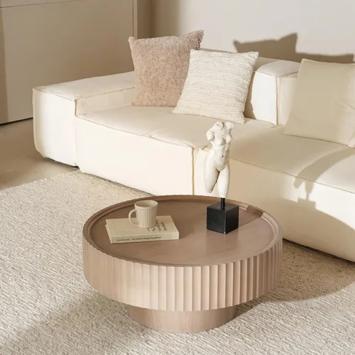 Miniatura 4 de Mesa de centro redonda, mesa moderna de sala de estar de 31.8 pulgadas con tambor estriado, mesa de centro con almacenamiento, mesas centrales