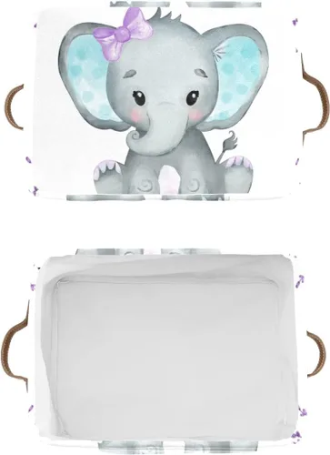Miniatura 3 de Canasta de almacenamiento personalizada de elefante verde azulado con nombre, caja de almacenamiento grande con asas para el hogar, oficina