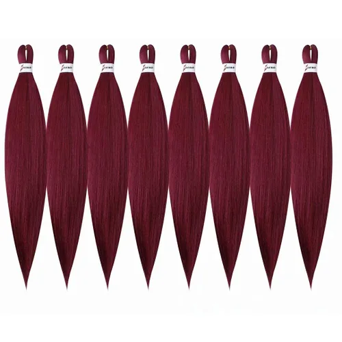 Miniatura 6 de Cabello trenzado preestirado con ajuste de agua caliente rojo de 26 pulgadas, paquete de 8 paquetes de 8 paquetes de extensiones de cabello de fibra