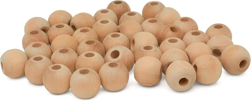 Miniatura 14 de Perlas de madera grandes para manualidades - Paquete de 12 perlas de 32 mm con agujero de 1-1/4 x 3/8 pulgadas, perlas de madera grandes con Paquete