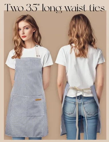 Miniatura 4 de Paquete de 2 Delantales de Cocina, Delantales Suaves para Mujeres y Hombres con 2 Bolsillos, Delantal de Chef con Correa Ajustable para el Cuello