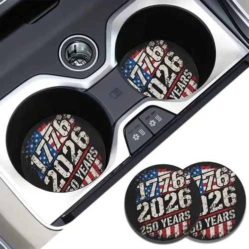 Miniatura 2 de AFPANQZ 250 Years Print Car Coasters for Cup Holders Absorbent Car Accessories 2.8" Car Cup Holder for Women 2 Pack