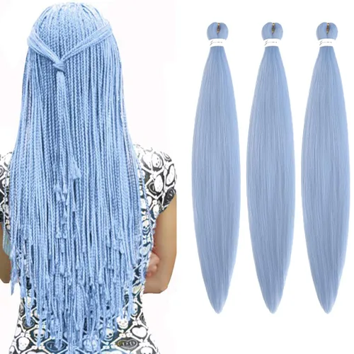 Miniatura 42 de Extensiones de cabello trenzado morado preestiradas, 20 pulgadas, 2 piezas de cabello sintético trenzado para niñas y mujeres, fiesta, disfraz
