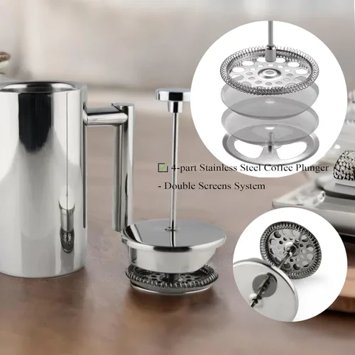 Miniatura 3 de Prensa francesa pequeña de acero inoxidable, 12 onzas de doble filtro para café, cafetera y máquina para servir individual, color plateado