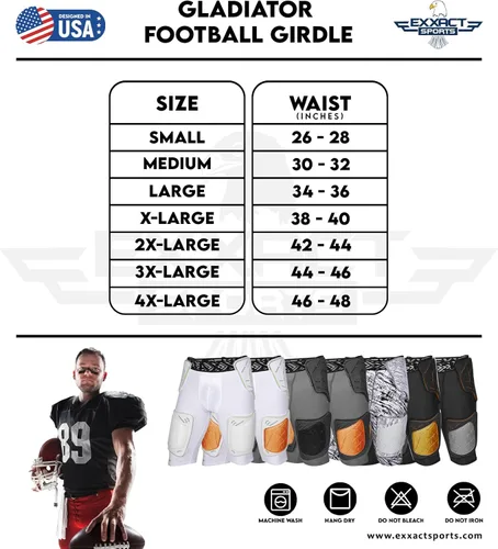 Miniatura 7 de Exxact Sports Gladiator - Faja de fútbol para adultos de 5 almohadillas para hombres con cadera, muslos, almohadillas para coxis, pantalones cortos