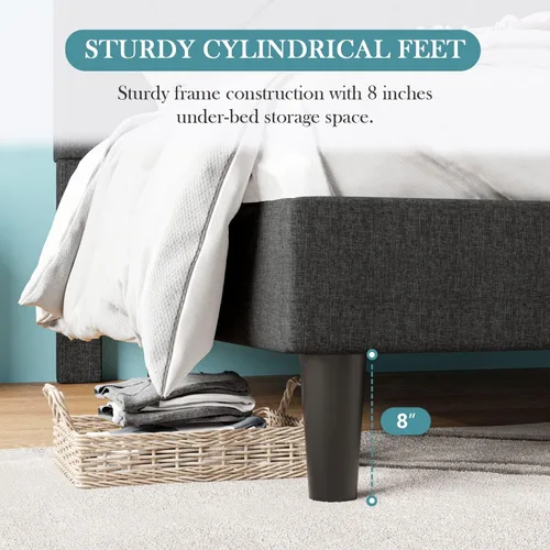 Miniatura 3 de HOOMIC Base de cama tamaño King, plataforma tapizada con cabecera de tela geométrica, espacio de almacenamiento debajo de la cama de 8 pulgadas